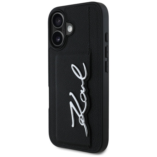 Pouzdro pro Apple iPhone 16, Karl Lagerfeld, Metal Signature, Černá