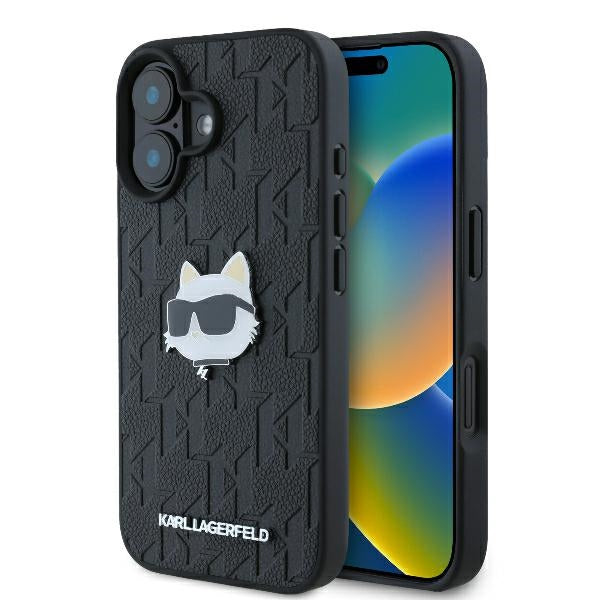Pouzdro pro Apple iPhone 16, Karl Lagerfeld, Monogram Choupette's Head, Černá
