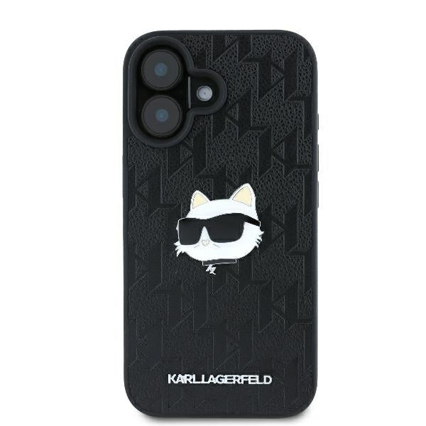 Pouzdro pro Apple iPhone 16, Karl Lagerfeld, Monogram Choupette's Head, Černá