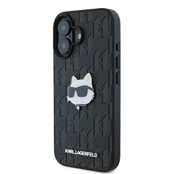 Pouzdro pro Apple iPhone 16, Karl Lagerfeld, Monogram Choupette's Head, Černá