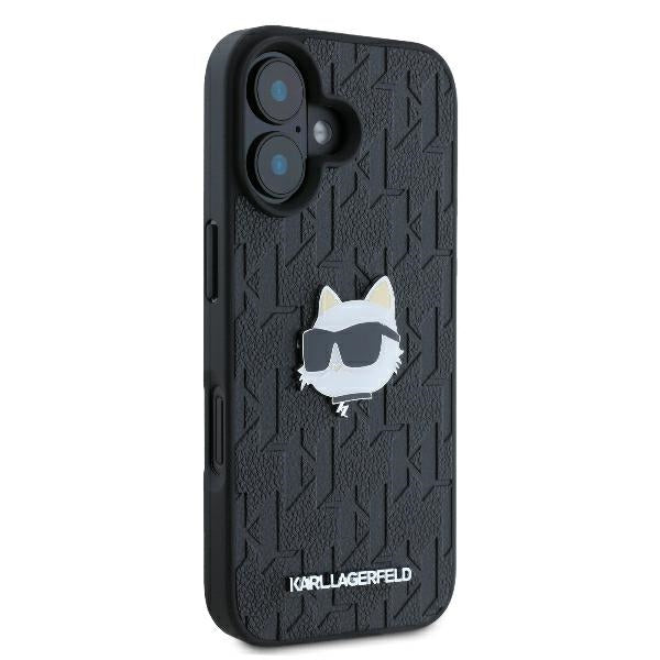 Pouzdro pro Apple iPhone 16, Karl Lagerfeld, Monogram Choupette's Head, Černá