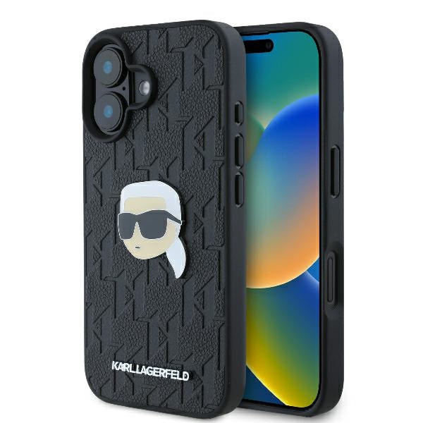 Pouzdro pro Apple iPhone 16, Karl Lagerfeld, Monogram Karl's Head, Černá