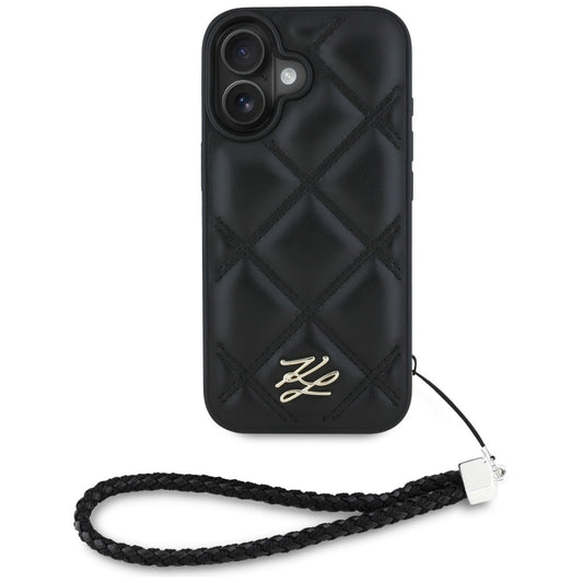 Pouzdro pro Apple iPhone 16, Karl Lagerfeld, Quilted Initial Logo & Chain Strap, Černá