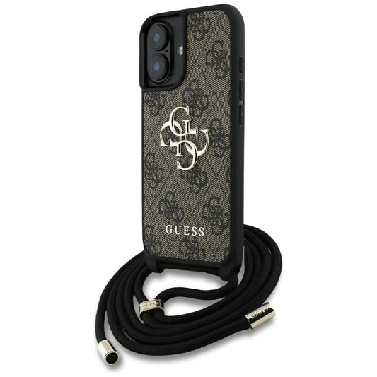 Pouzdro pro Apple iPhone 16 Plus, Guess, 4G CBDY Big Logo with Cord Strap, Hnědá