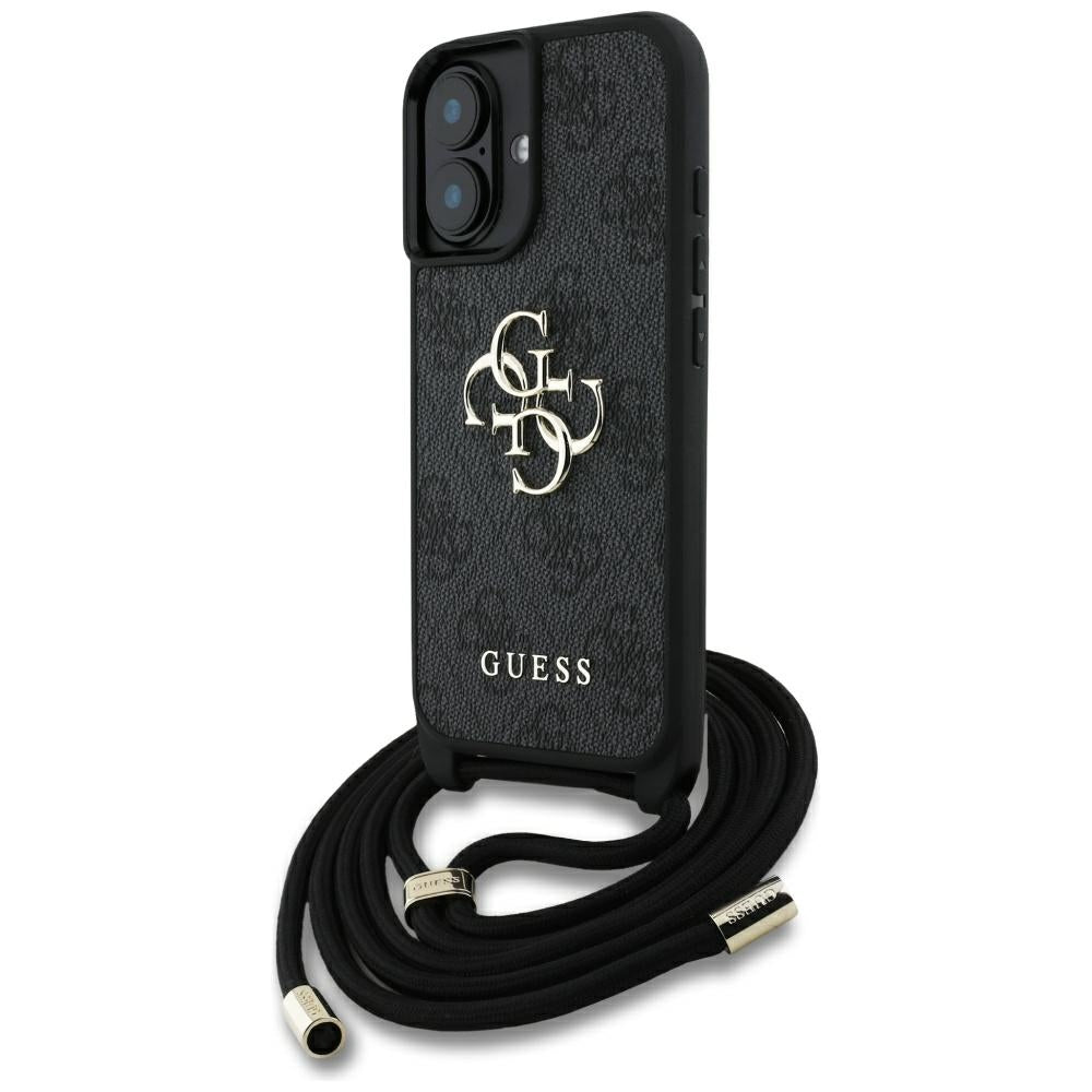 Pouzdro pro Apple iPhone 16 Plus, Guess, 4G CBDY Big Logo with Cord Strap, Černá