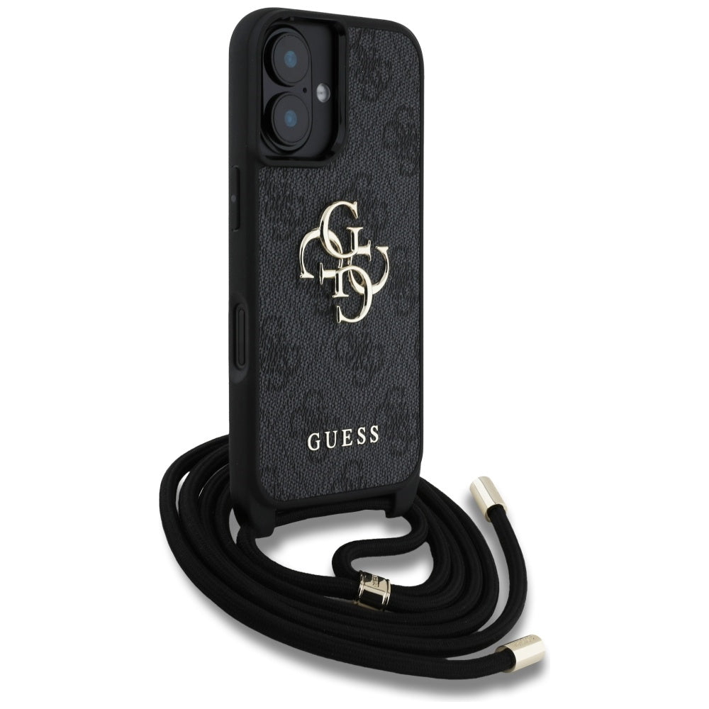 Pouzdro pro Apple iPhone 16 Plus, Guess, 4G CBDY Big Logo with Cord Strap, Černá