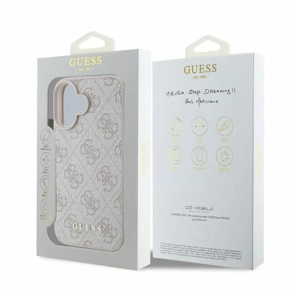 Pouzdro pro Apple iPhone 16 Plus, Guess, 4G Classic, Růžové