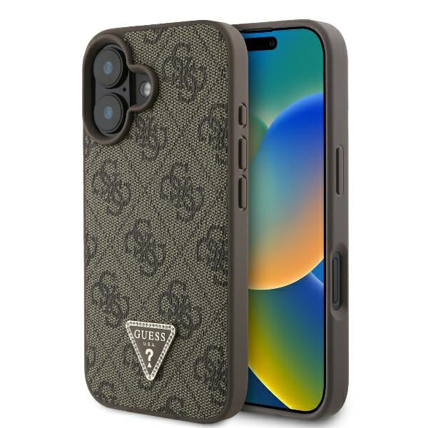 Pouzdro pro Apple iPhone 16 Plus, Guess, 4G Triangle Strass, Hnědá