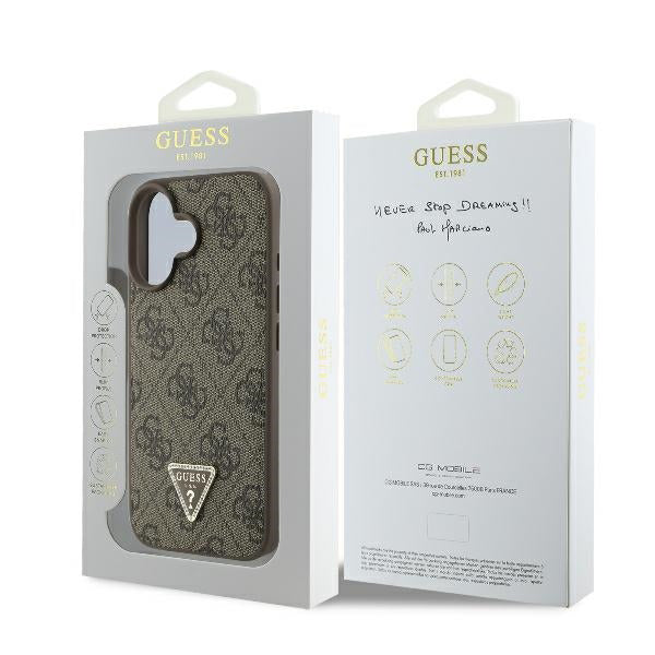 Pouzdro pro Apple iPhone 16 Plus, Guess, 4G Triangle Strass, Hnědá