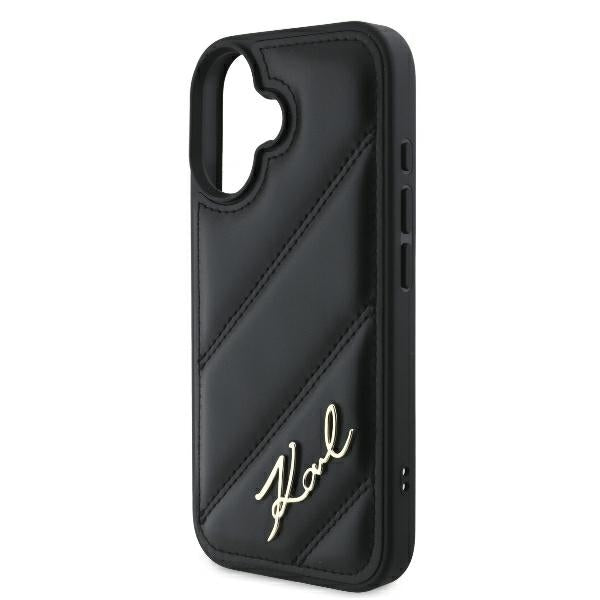 Pouzdro pro Apple iPhone 16 Plus, Karl Lagerfeld, Diagonal Quilted Script, Černá