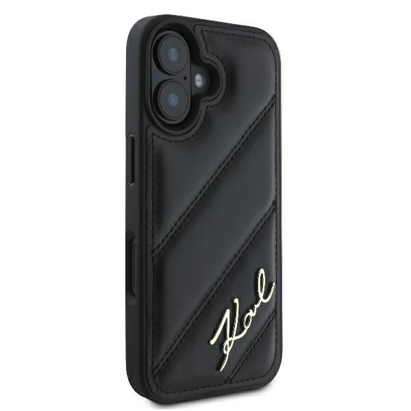 Pouzdro pro Apple iPhone 16 Plus, Karl Lagerfeld, Diagonal Quilted Script, Černá