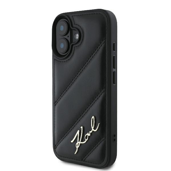 Pouzdro pro Apple iPhone 16 Plus, Karl Lagerfeld, Diagonal Quilted Script, Černá