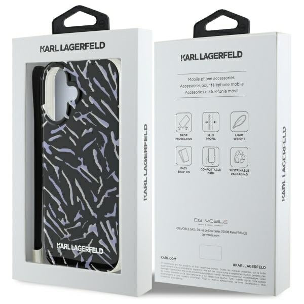Pouzdro pro Apple iPhone 16 Plus, Karl Lagerfeld, Zebra with Cord Strap, Fialová
