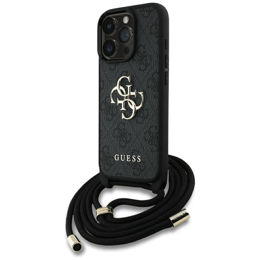 Pouzdro pro Apple iPhone 16 Pro, Guess, 4G CBDY Big Logo with Cord Strap, Černá