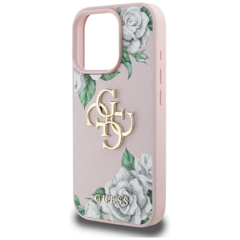 Pouzdro pro Apple iPhone 16 Pro, Guess, 4G Grained Roses Big Logo, Růžové