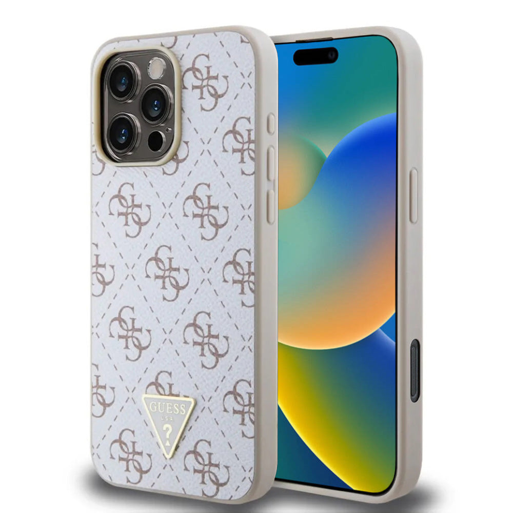 Pouzdro pro Apple iPhone 16 Pro, Guess, 4G Triangle Logo, Bílá