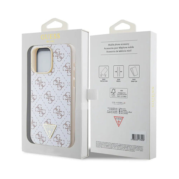 Pouzdro pro Apple iPhone 16 Pro, Guess, 4G Triangle Logo, Bílá