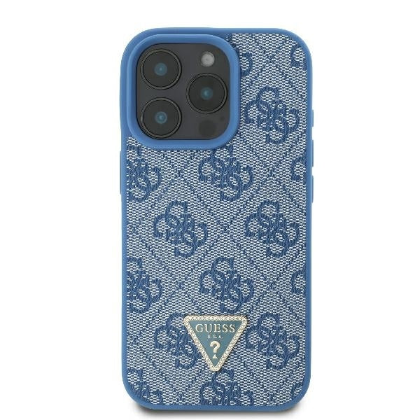 Pouzdro pro Apple iPhone 16 Pro, Guess, Crossbody 4G Triangle Strass, Modrá