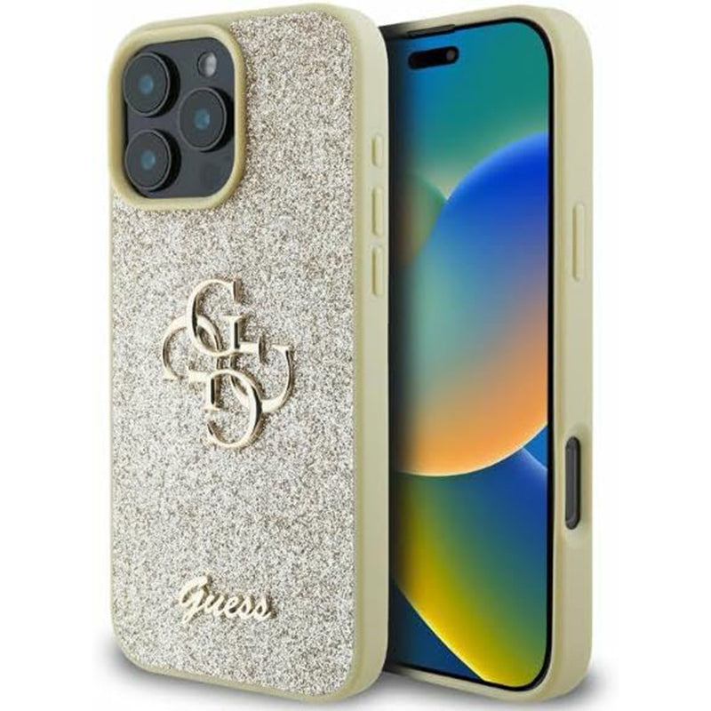 Pouzdro pro Apple iPhone 16 Pro, Guess, Fixed Glitter Big 4G, Zlaté
