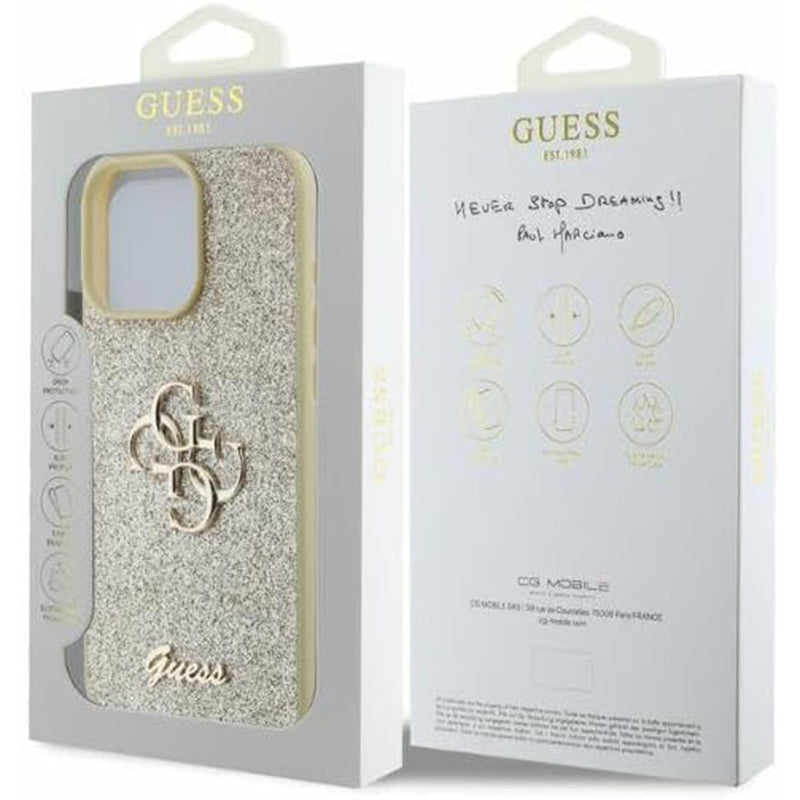 Pouzdro pro Apple iPhone 16 Pro, Guess, Fixed Glitter Big 4G, Zlaté