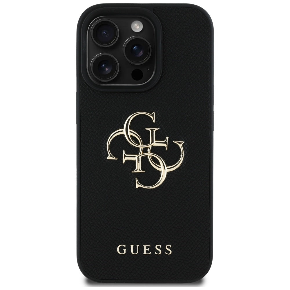 Pouzdro pro Apple iPhone 16 Pro, Guess, Grained Big 4G Logo Small Classic Logo, Černá