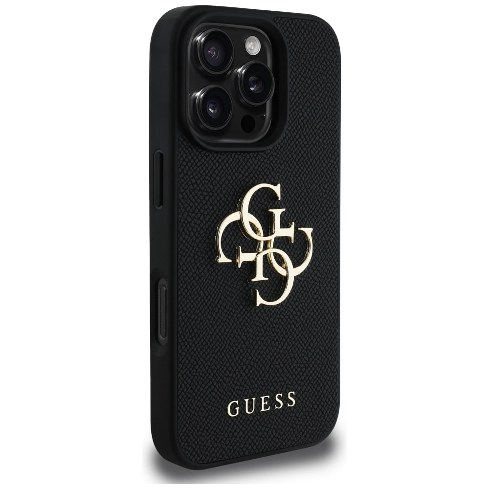 Pouzdro pro Apple iPhone 16 Pro, Guess, Grained Big 4G Logo Small Classic Logo, Černá