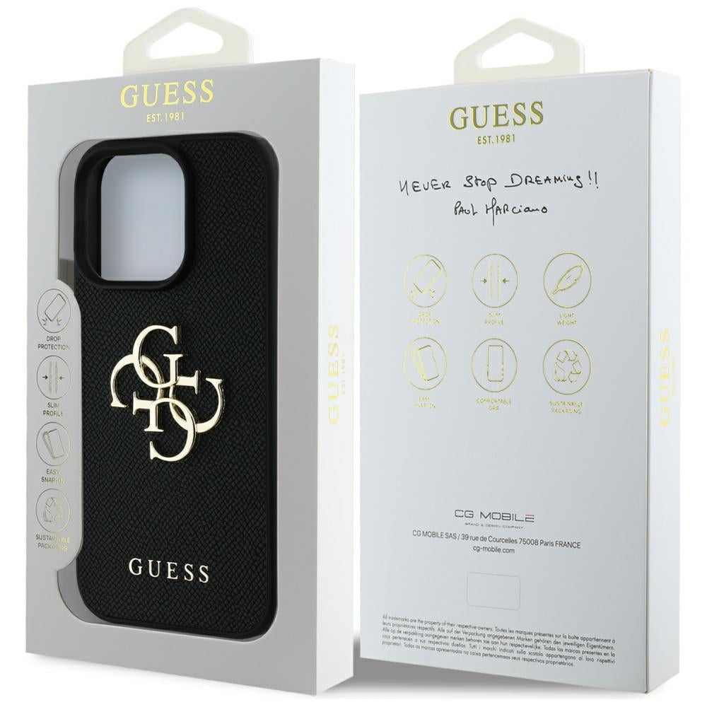 Pouzdro pro Apple iPhone 16 Pro, Guess, Grained Big 4G Logo Small Classic Logo, Černá