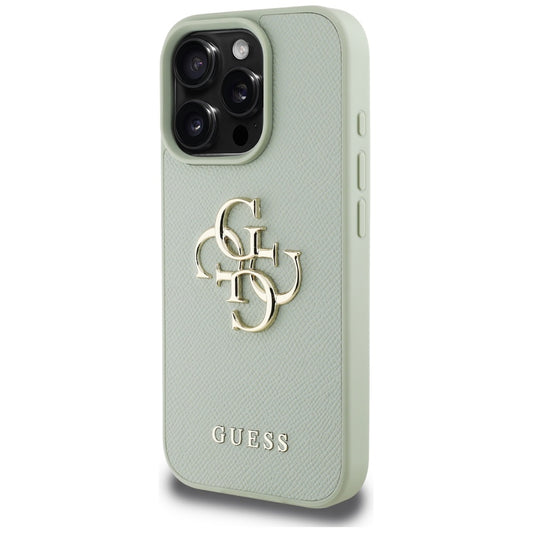 Pouzdro pro Apple iPhone 16 Pro, Guess, Grained Big 4G Logo Small Classic Logo, Zelená