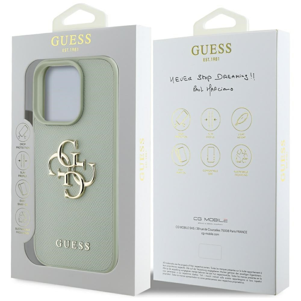 Pouzdro pro Apple iPhone 16 Pro, Guess, Grained Big 4G Logo Small Classic Logo, Zelená