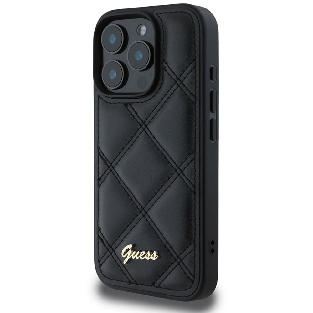Pouzdro pro Apple iPhone 16 Pro, Guess, Quilted Metal Logo, Černá