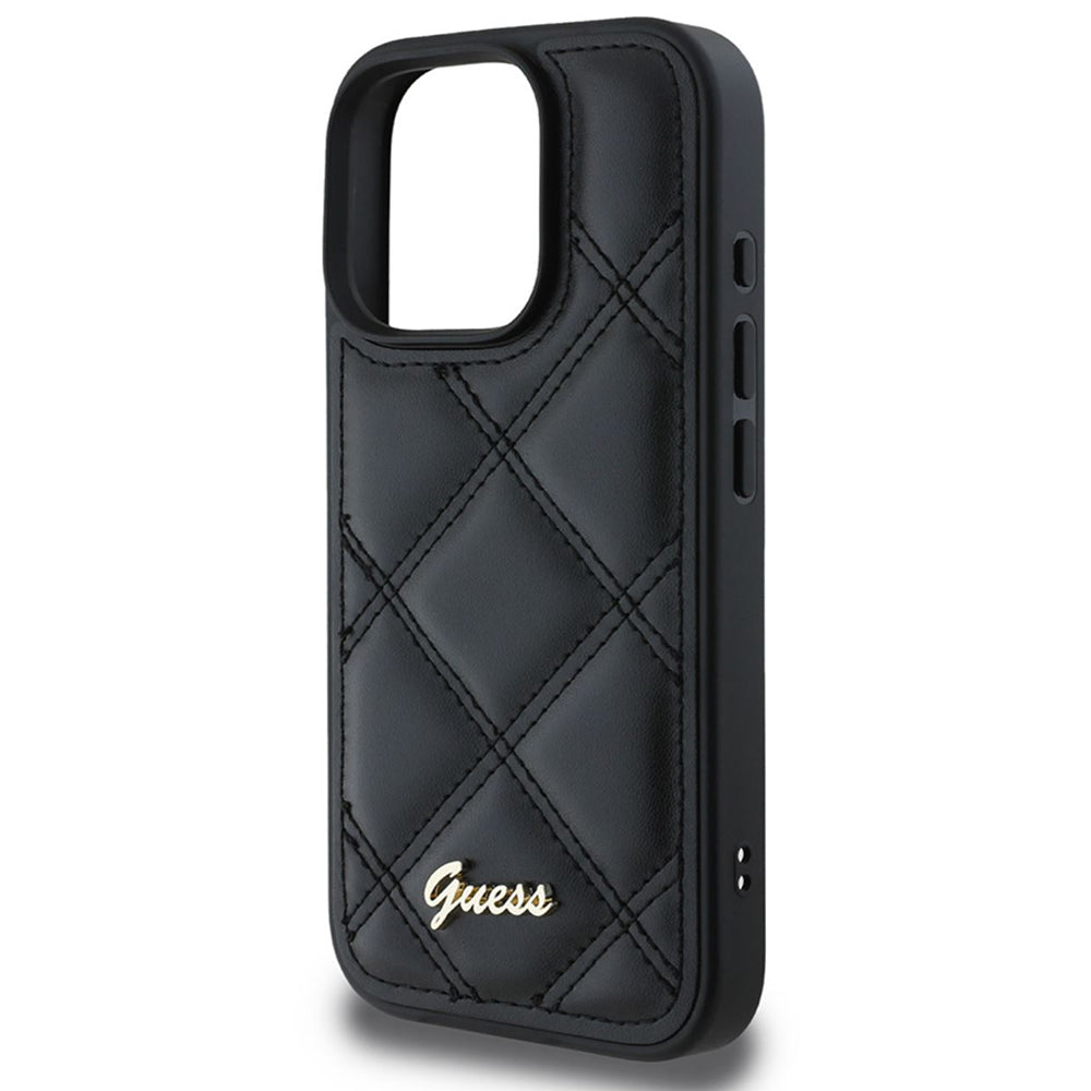 Pouzdro pro Apple iPhone 16 Pro, Guess, Quilted Metal Logo, Černá