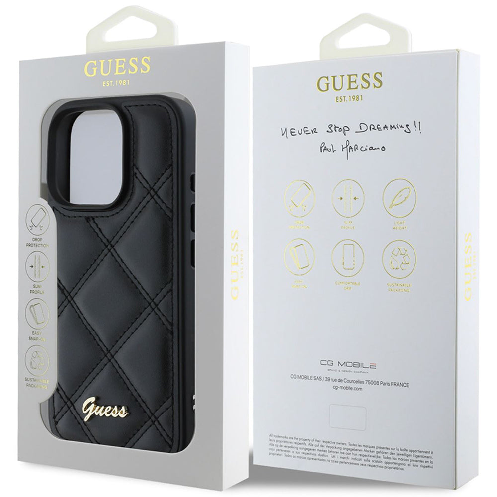 Pouzdro pro Apple iPhone 16 Pro, Guess, Quilted Metal Logo, Černá