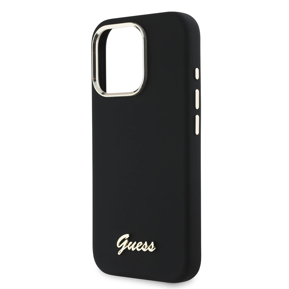 Pouzdro pro Apple iPhone 16 Pro, Guess, Script Metal Logo & Frame, Černá