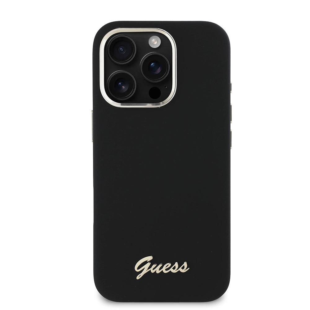 Pouzdro pro Apple iPhone 16 Pro, Guess, Script Metal Logo & Frame, Černá