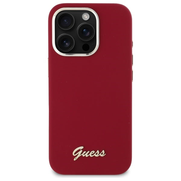 Pouzdro pro Apple iPhone 16 Pro, Guess, Script Metal Logo, Růžová