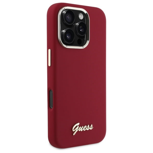 Pouzdro pro Apple iPhone 16 Pro, Guess, Script Metal Logo, Růžová
