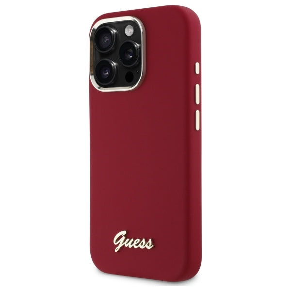Pouzdro pro Apple iPhone 16 Pro, Guess, Script Metal Logo, Růžová