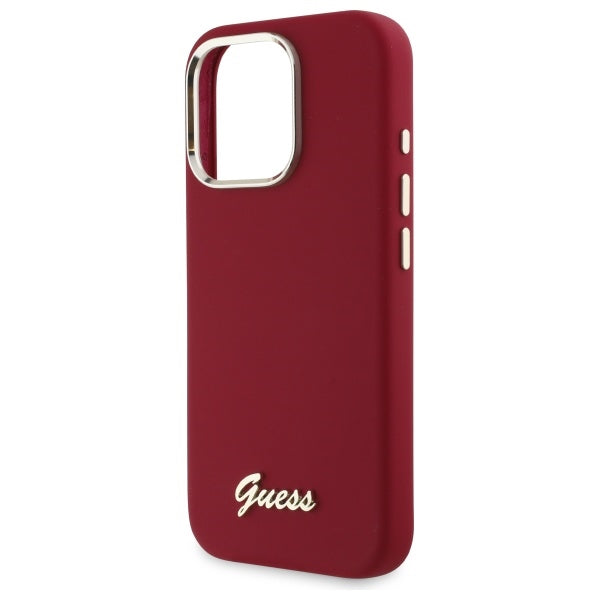 Pouzdro pro Apple iPhone 16 Pro, Guess, Script Metal Logo, Růžová