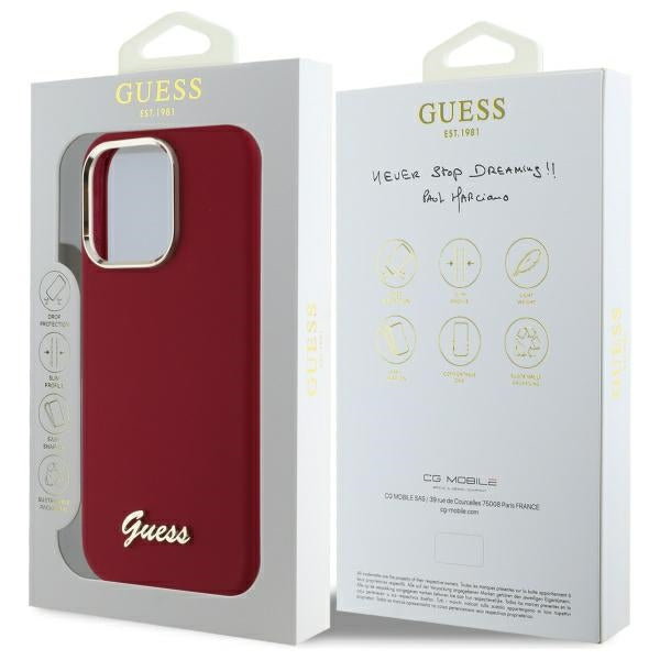Pouzdro pro Apple iPhone 16 Pro, Guess, Script Metal Logo, Růžová