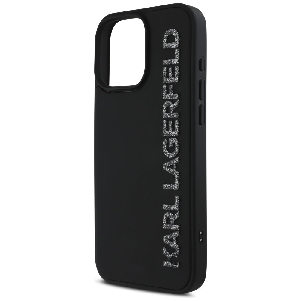Pouzdro pro Apple iPhone 16 Pro, Karl Lagerfeld, 3D Rubber Elongated Glitter Logo, Černá