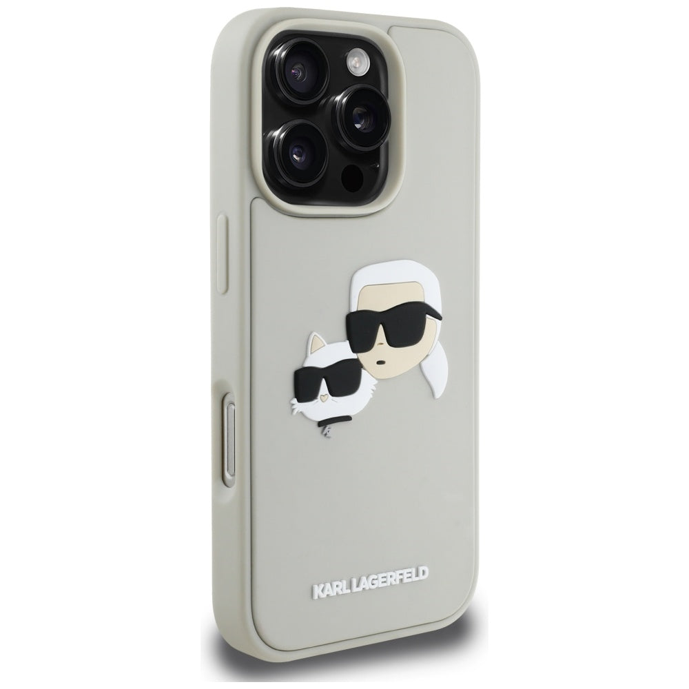Pouzdro pro Apple iPhone 16 Pro, Karl Lagerfeld, 3D Rubber Karl & Choupette, Béžová