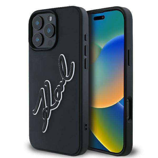 Pouzdro pro Apple iPhone 16 Pro, Karl Lagerfeld, 3D Rubber Signature, Černá