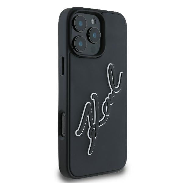 Pouzdro pro Apple iPhone 16 Pro, Karl Lagerfeld, 3D Rubber Signature, Černá