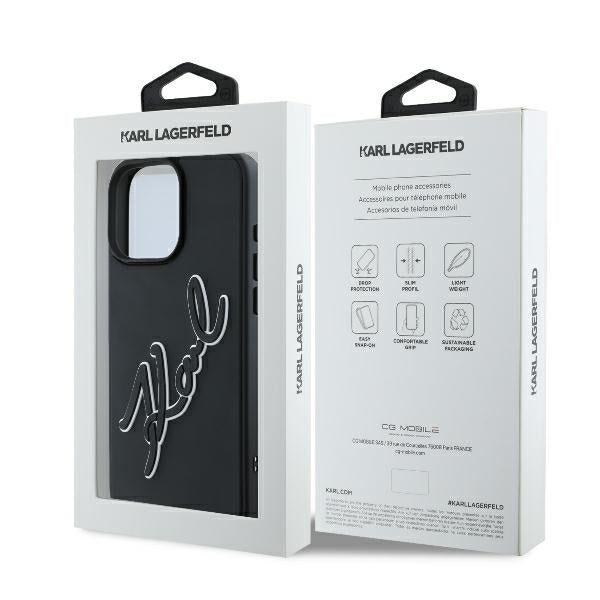 Pouzdro pro Apple iPhone 16 Pro, Karl Lagerfeld, 3D Rubber Signature, Černá
