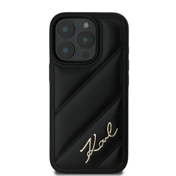 Pouzdro pro Apple iPhone 16 Pro, Karl Lagerfeld, Diagonal Quilted Script, Černá