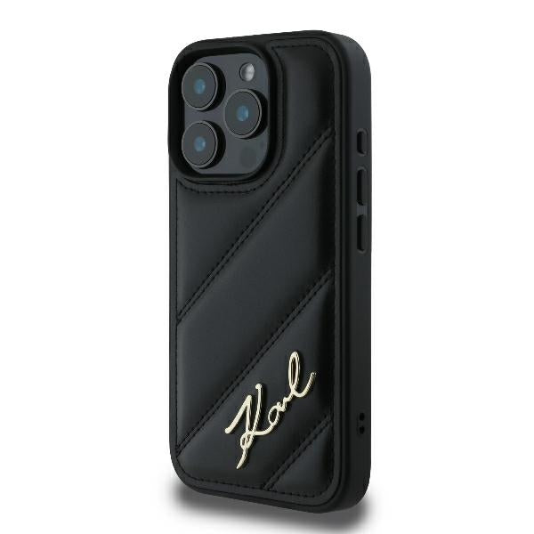 Pouzdro pro Apple iPhone 16 Pro, Karl Lagerfeld, Diagonal Quilted Script, Černá