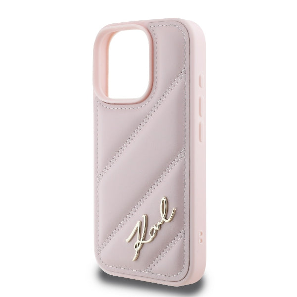 Pouzdro pro Apple iPhone 16 Pro, Karl Lagerfeld, Diagonal Quilted Script, Růžové
