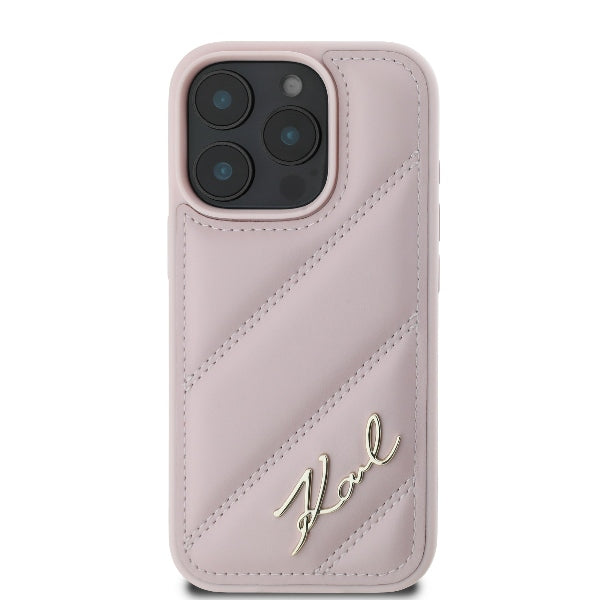 Pouzdro pro Apple iPhone 16 Pro, Karl Lagerfeld, Diagonal Quilted Script, Růžové