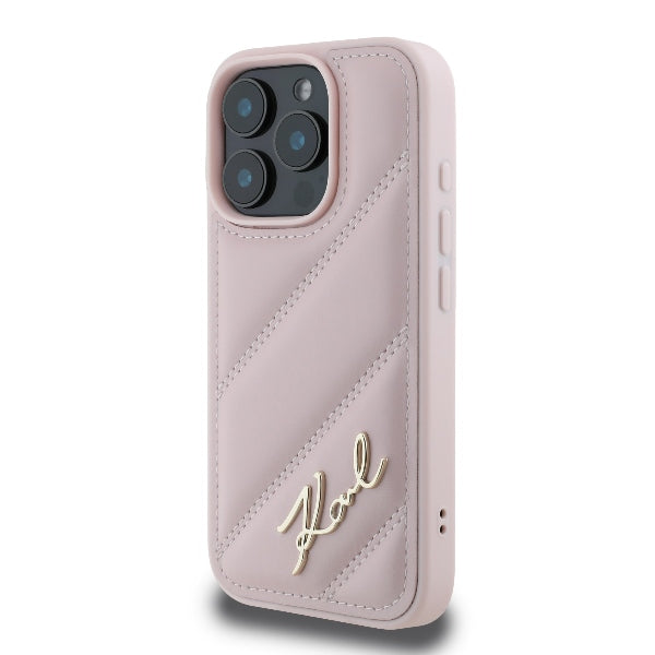 Pouzdro pro Apple iPhone 16 Pro, Karl Lagerfeld, Diagonal Quilted Script, Růžové