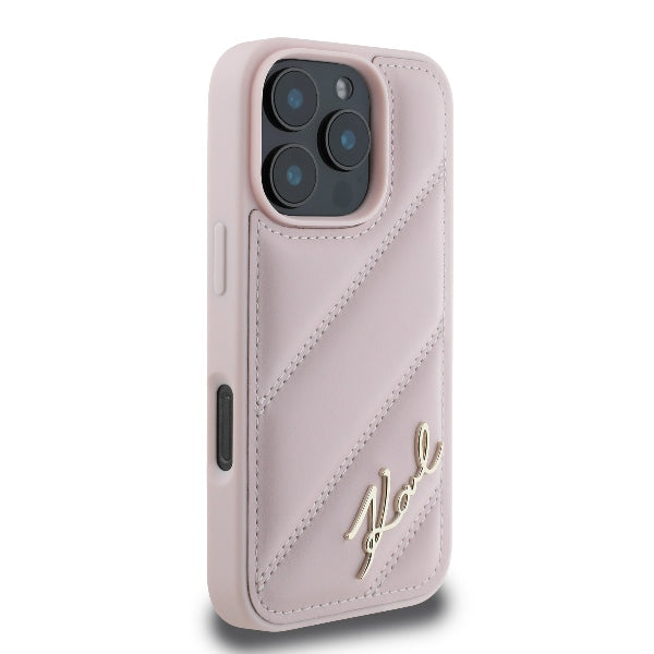 Pouzdro pro Apple iPhone 16 Pro, Karl Lagerfeld, Diagonal Quilted Script, Růžové